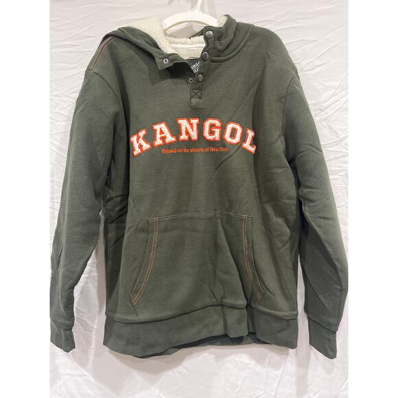Kangol Sherpa Hoodie Waffle Knit Sweatshirt Embroidered Men’s Small Dark Green - Picture 8 of 10